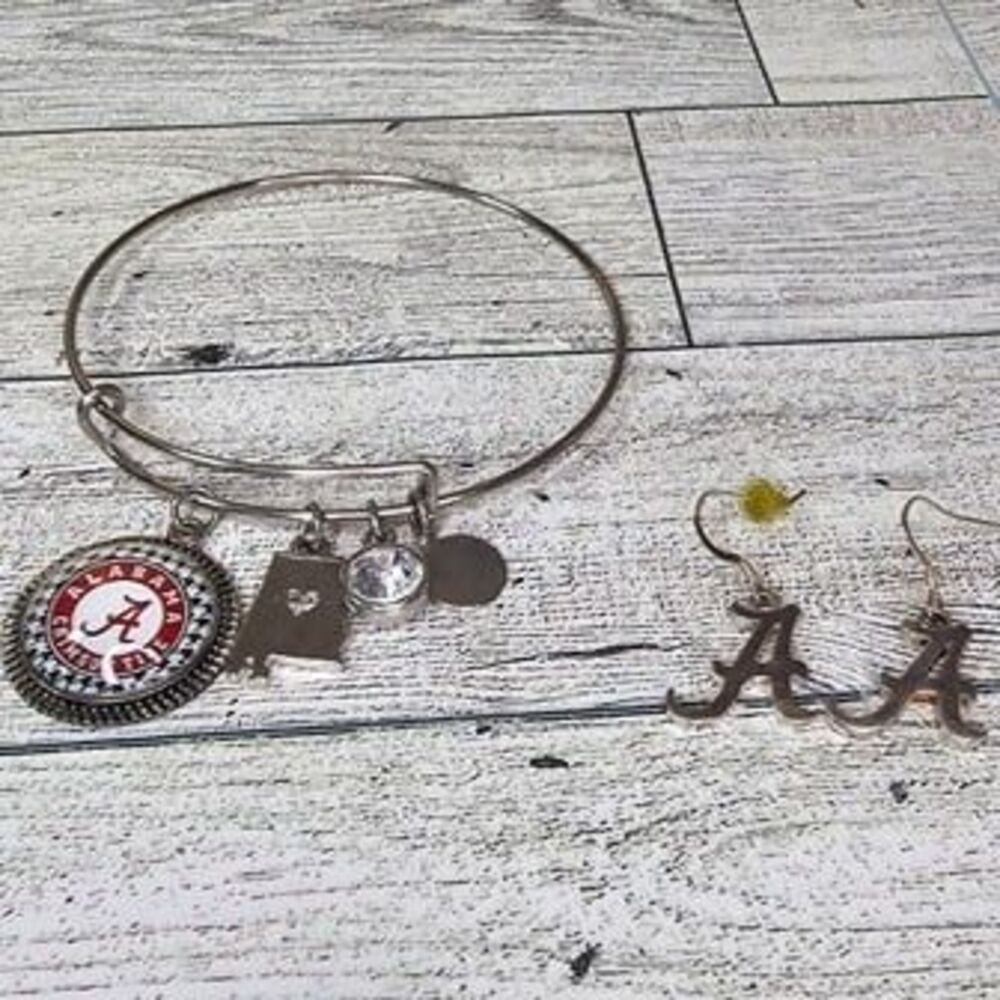 Lot of Silver Tone and 925 Alabama Crimson Tide Jewelry Bracelet Earrings